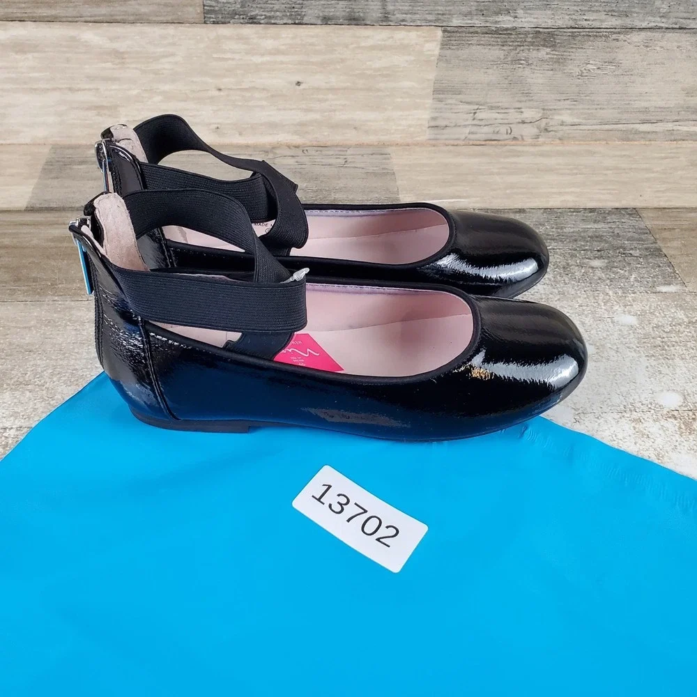 Nina Marissa Girls Ballet Flats Sz 1 M Black Crinkle Crisscross Strap Back Zip